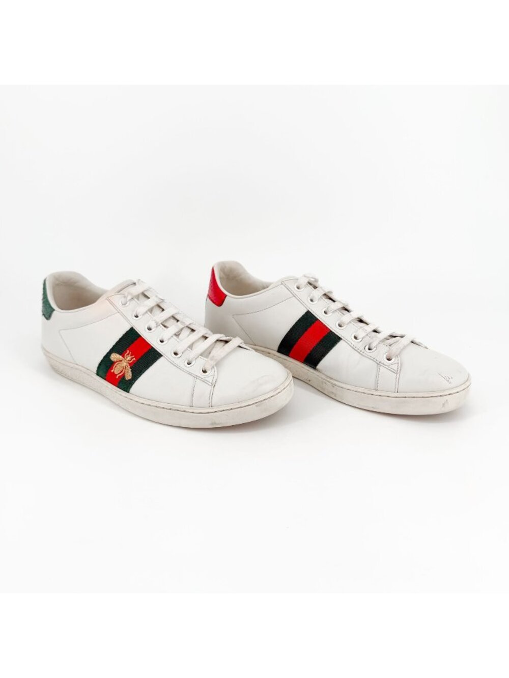 Gucci Bee Embroidered Ace Low Top Sneakers White Leather Size 39 US 9 Women's